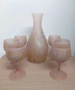 Rueven Weinkaraffe mit 6 kleinen Kelchen rosa/pfirsich mattiert/satiniert - Bild 1 von 24