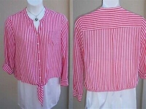 Chico's Corbata Top Camisa Talla 2 M L Coral Blanco PASCUA PRIMAVERA Rolltab Blusa Rayas - Imagen 1 de 10