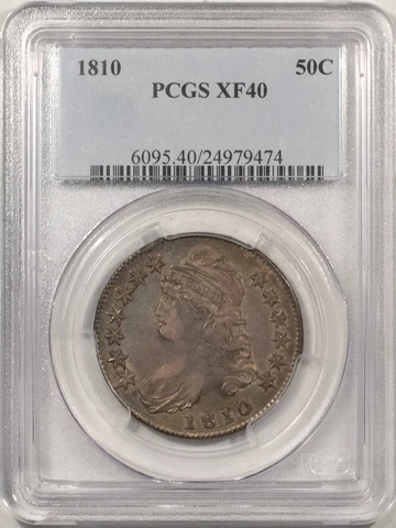 1810 CAPPED BUST HALF DOLLAR - PCGS XF-40, NICE ORIGINAL! Cover