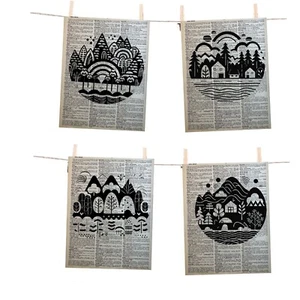 Outdoor Circles Black White Dictionary Prints Vintage Wall Art Set Of (4) - Picture 1 of 6