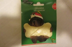 CHRISTMAS DOG WITH BONE BLK/BRN ORNAMENT READY FOR PERSONALIZING OR NOT CUTE NWT - Picture 1 of 2