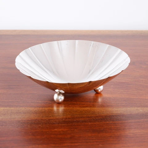 TIFFANY ART DECO STERLING SILVER BALL FOOTED BOWL #22673 FLUTED 1939 NO MONOGRAM Cover