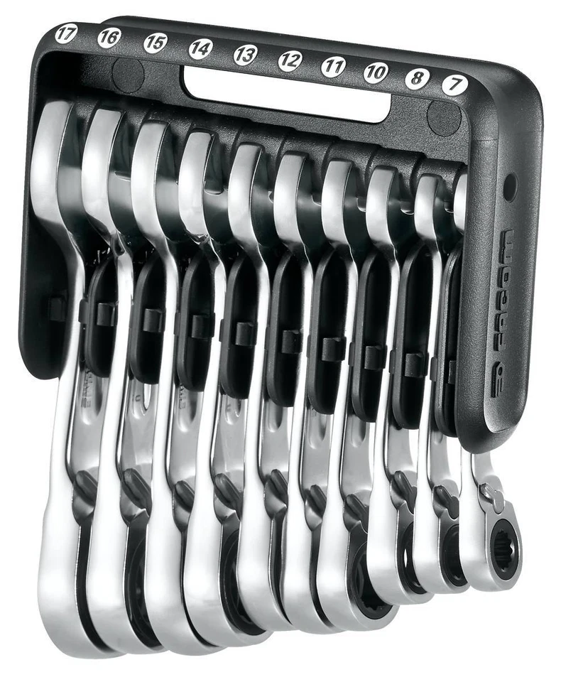 Facom 467BS.JP10 10 Piece Metric Stubby Anti-Slip Ratcheting Spanner Set 7-17mm - Image 1 of 1