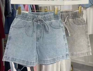 Women Denim Shorts Ladies Summer Elastic Waist shorts with pockets rip shorts - Picture 1 of 10