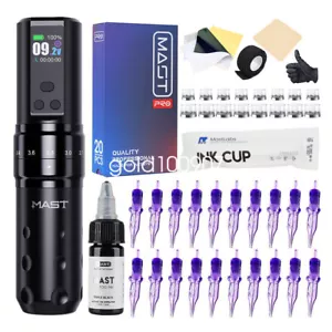 Mast Fold 2 Pro Wireless Tattoo Kit Rotary Pen 2.4-4.2 Stroke Maschine Cartridge - Bild 1 von 12