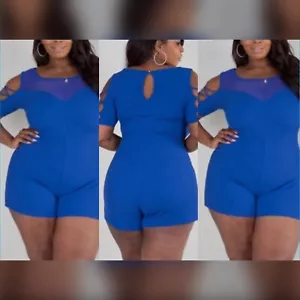 Woman's Royal Blue Party Dance Club Shorts Romper One Piece Outfit Plus Size - Picture 1 of 4