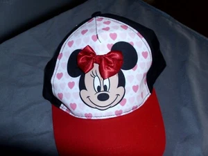 Girls Minnie Mouse Hat Baseball Style Cap Adjustable Red Bow Hearts Disney Cute - Picture 1 of 5