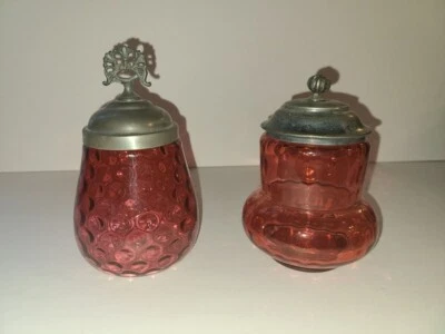 Polka Dot Victorian Pickle Castor Glass Insert Ruby Red W/ Silverplate Lid - Image 1 of 3