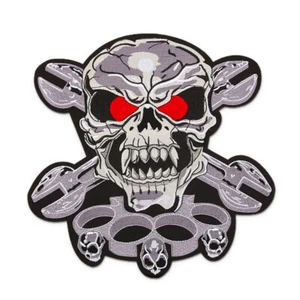 Skull Crossed Wrenches Knuckle Duster Embroidered Applique Iron on Large Patch - Picture 1 of 3