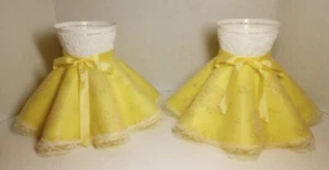 Yellow Ruffled Mid Century Lamp Shade Molded Plastic Chiffon Overlay Clip On - Picture 1 of 9