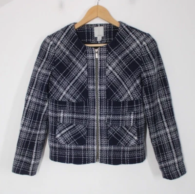 Halogen XS Blue Tweed Check Zip-Front Short Jacket - Image 1 of 4