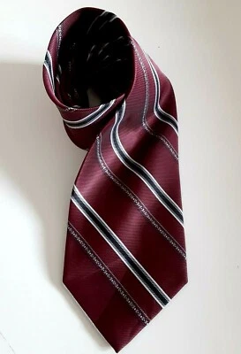 Corbata para hombre Ketch a rayas borgoña plata azul, usada Foto 1 de 4