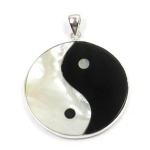 Colgante de plata de ley genuino de ágata negra y madreperla blanca Yin Yang - Imagen 1 de 2