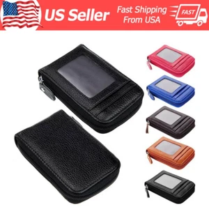 Genuine Leather Men Women Wallet Credit Card Holder RFID Blocking Zipper Pocket. - Picture 1 of 27