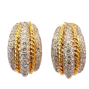 18K Two-Tone Gold And Diamond Clip On Earrings - J408 - Picture 1 of 11