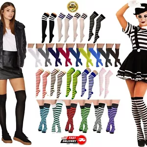 High Over the Knee Socks Long Plain Striped Thigh High OTK Socks UK SIZE 4-6 - Picture 1 of 37