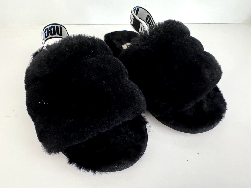 Ugg Fluff Yeah Slippers Black Mules/Slides Toddler Girls Size 11 Sandals - Image 1 of 3