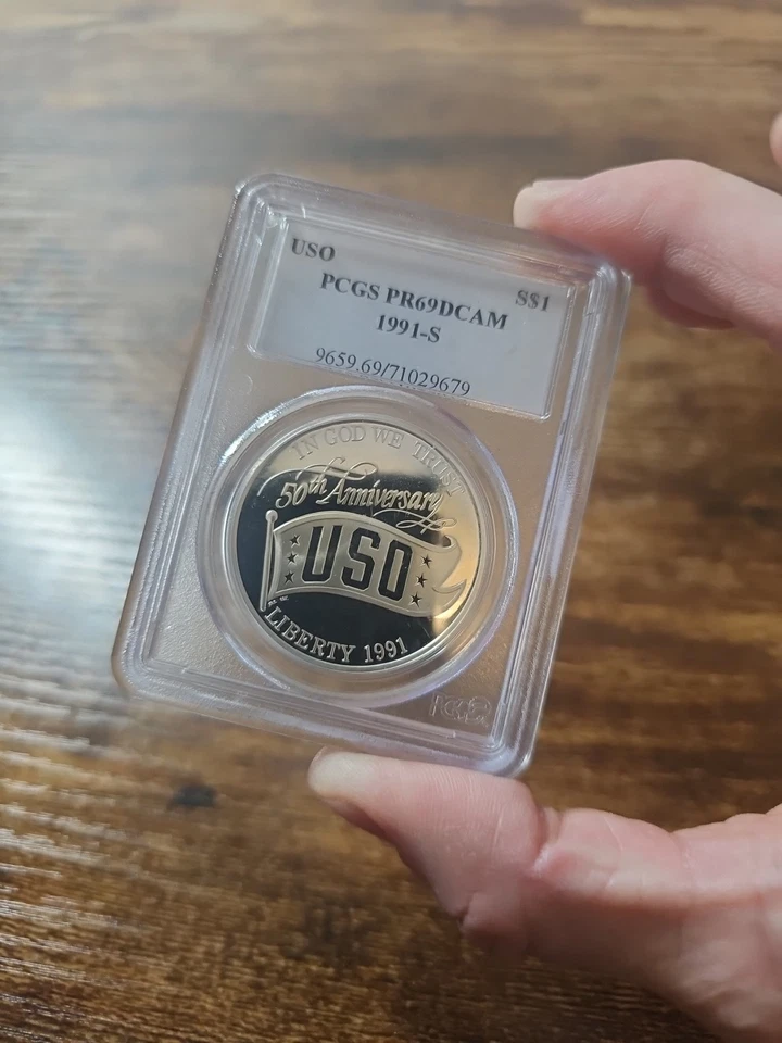 1991-S $1 Silver PCGS PF69 Deep Cameo USO Dollar 90% Coin 9659.69/71029679 - Image 1 of 4