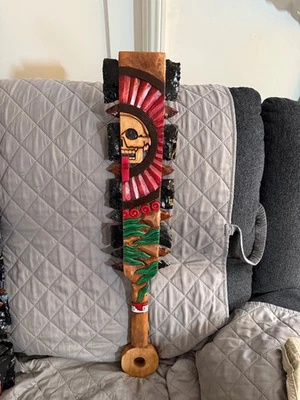 Macuahuitl Azteca, Mictlantecuitli, Calavera, Piedra de Muerte, Piedra de la Muerte, 28" Foto 1 de 4