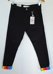 Chinos Pride Bunny negros arco iris puños enrollables para mujer talla 28 NUEVOS 100 % veganos - Imagen 1 de 20