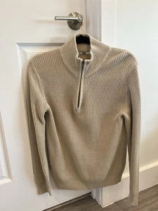 Uniqlo Men’s Quarter Zip Knit Sweater Size M Beige Cotton Acrylic - Picture 1 of 14