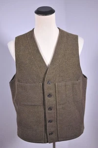 Vtg CC Filson Mackinaw Wool Vest Olive Brown Made USA Men's 46 (~XL) - Picture 1 of 5