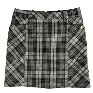 Eddie Bauer Black Gray Plaid Wool Blend School Girl Skirt Lined Womens 6 - Picture 1 of 8