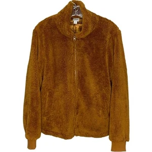J. Chaqueta para mujer Crew polar Sherpa cuello embudo peluche marrón acogedor suave cremallera L - Imagen 1 de 7