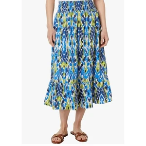 NIC+ZOE COMPANY WOMENS SIZE XLARGE DIAMOND DASH COTTON MIDI SKIRT BLUE GREEN NEW - Picture 1 of 12