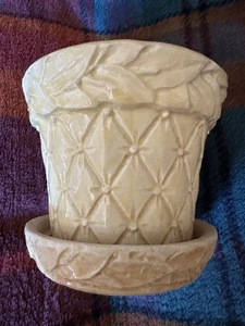 Vintage McCoy Planter Yellow Diamond Pattern 3.5” Flower Pot With Tray - Picture 1 of 7