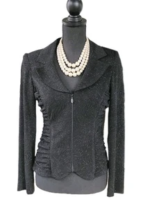 R & K Evening Top Sz 6 Black Knit Dress Casual Ruched Metallic Social Occasion S - Picture 1 of 8