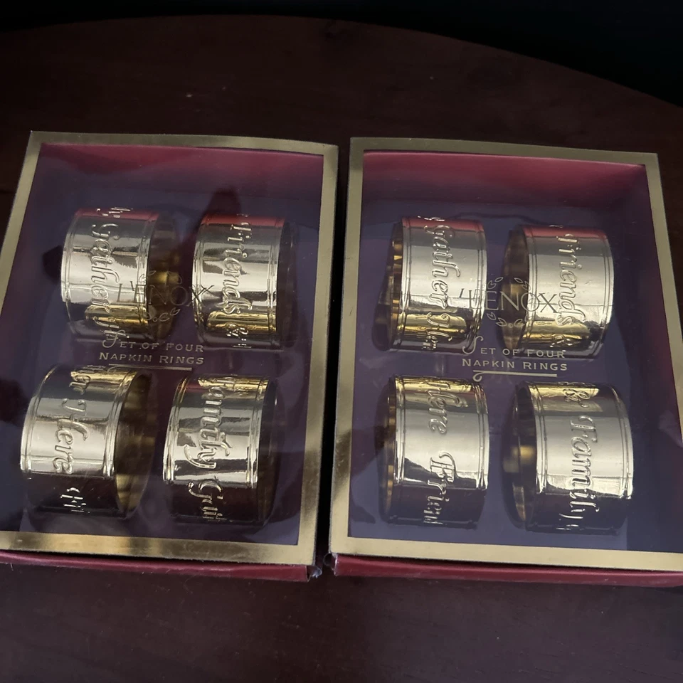 Lenox 2 cajas de 4 servilleteros #7347 Sentiments chapado en oro nuevo en caja Foto 1 de 4