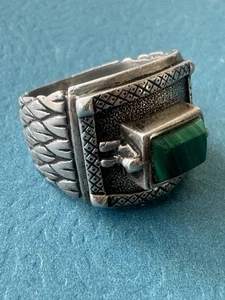 Antique .900 Silver Egypt Sphinx Malachite Men’s Ring Size 9.25” - Picture 1 of 12