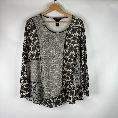 Suéter Top Ali Miles Mujer Talla 3X Negro Floral Cuello Redondo Manga Larga Lana Foto 1 de 4