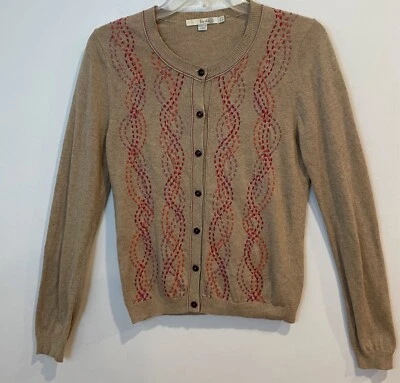 Cárdigan Boden para mujer talla 6 (Reino Unido 10) bordado mezcla de algodón cachemir tostado Foto 1 de 4