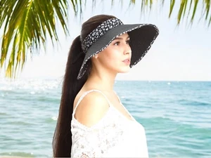 Strandhut mit breiter Krempe Pferdeschwanz, Sommerhüte Damen, faltbar verstellbar Strohhüte - Bild 1 von 9