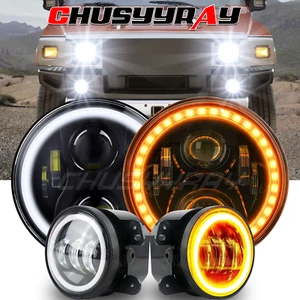 For Hummer H2 H3T 06-10 7 "pulgadas LED faro DRL + 4" Kit de luces antiniebla - Foto 1 di 18