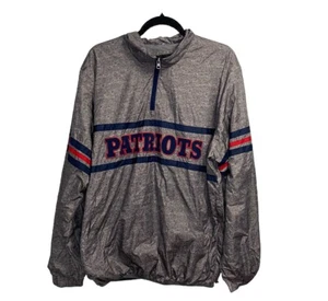 NFL New England Patriots Windbreaker Jacket Mens XL Gray Striped 1/4 Zip Lined - Picture 1 of 4