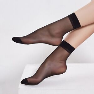 5 Pairs Ankle High Women Socks 15 Denier Sheer Short Nylon Glossy Pack Lot Funny