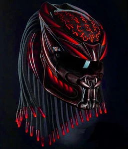 New Custom Predator Motorcycle Helmet Had-Painted Fire Red Size S to 3XL Helm - Picture 1 of 4