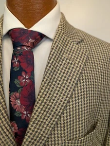 Polo Ralph Lauren Men Houndstooth Blazer 100% Flax Beige Tan 44R Made in Italy - Picture 1 of 12