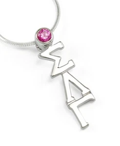 Sigma Lambda Gamma Sterling Silver lavaliere w/ Pink CZ Crystal, NEW - Picture 1 of 1