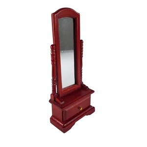 Dressing Standing Mirror Single Drawer Mahogany Toned 1:12 Dollhouse Miniature - Picture 1 of 8