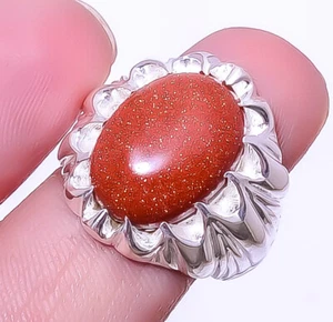 Golden Sunstone 925 Sterling Silver Unisex Solitaire Ring s.8 R79161 - Picture 1 of 1