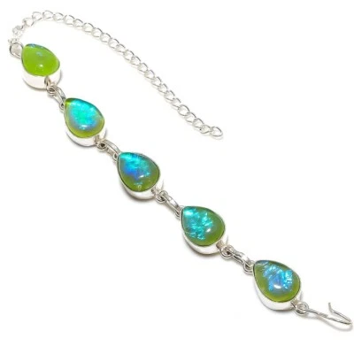 Brazalete de joyería hecha a mano de plata de ley 925 con piedras preciosas de ópalo de fuego trillizos 7-8" Foto 1 de 4