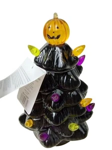 Vintage-Inspired Halloween Black Ceramic Tree With Pumpkin Topper - Picture 1 of 9