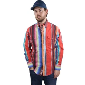 Vtg Wrangler Brushpopper Shirt Mens 15.5-33 Medium Striped Western Long Sleeve - Picture 1 of 12