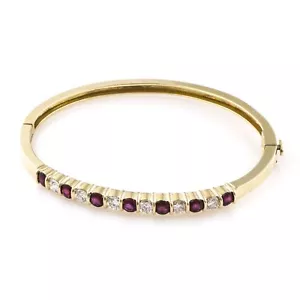Stunning 1.50 Cts Round Brilliant Cut Diamonds Ruby Bracelet In 585 14Karat Gold - Picture 1 of 3