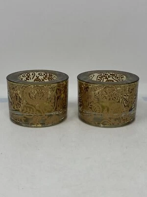 Juego de 2 Candelabros Tommy Bahama Luz de Té Arte Vidrio Floral Dorado y Marrón Foto 1 de 4