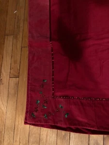 Red Holiday Tablecloth 100% Cotton- Velveteen Embroidered Border 56" x 80" - Picture 1 of 1